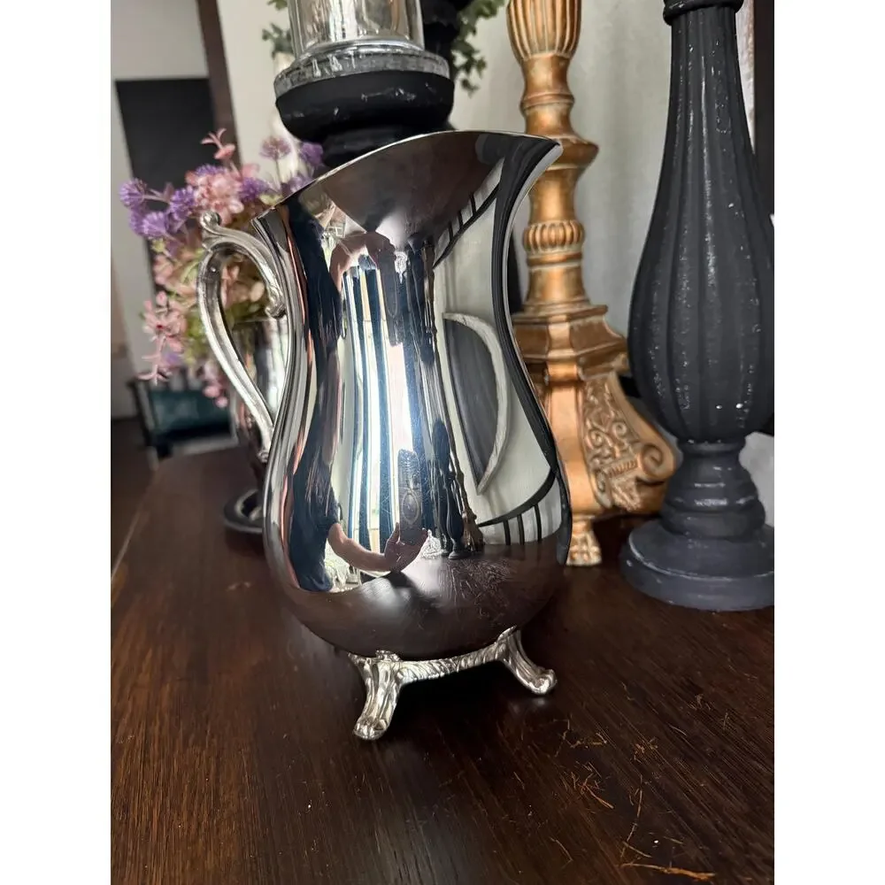 Vintage International Silver Water Pitcher Silver Plated Footed Ice Guard